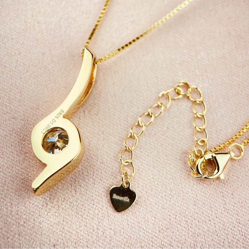 Diamond Music Note Pendant Necklace 14k Gold Plated S925 - Picture 4 of 5